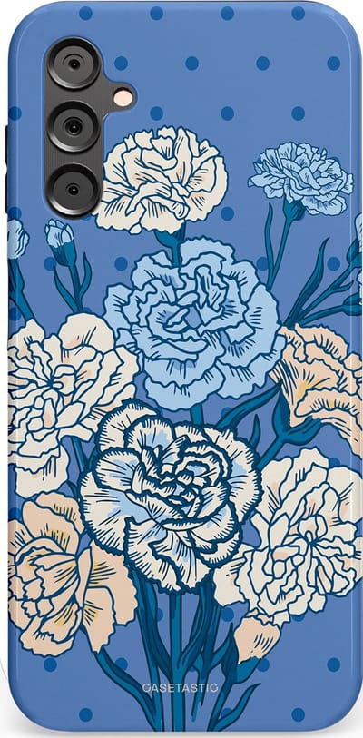 Casetastic hoesje geschikt voor Samsung Galaxy A14 (2023) 5G / Samsung Galaxy A14 (2023) 4G - Dubbellaagse bescherming - Anjer boeket - Fashion Case - Lavendel Lichtblauw Zilver