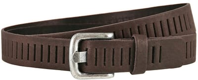 Landley Leren Geperforeerde Gleufjes Riem Smal - Breedte 3 cm - Dames en Heren - Echt Leer - Bruin - Lengte totaal 110 cm / Riemmaat 95