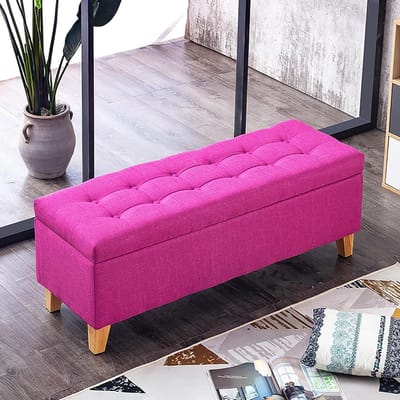 Opbergkruk - Gestoffeerde Bank - Entree Organisatie - Verborgen Opbergruimte - 60x40x45cm - Roze