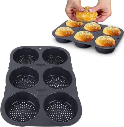 Ronde Silicoon Bakvorm voor Hamburgerbroodjes, 6 Compartimenten, 10 cm, Antiaanbak Bakgerei voor Muffins en Chocoladecake