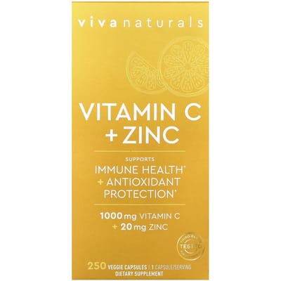 Viva Naturals, Vitamine C + Zinc, 250 gélules végétales