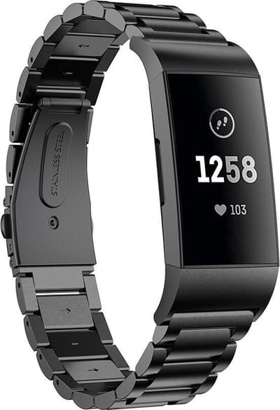 KELERINO. Metalen bandje geschikt voor Fitbit Charge 3 / Charge 4 - Schakel - Zwart