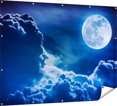 Gards Tuinposter Volle Maan bij Wolken - 160x120 cm - Tuindoek - Tuindecoratie - Wanddecoratie buiten - Tuinschilderij