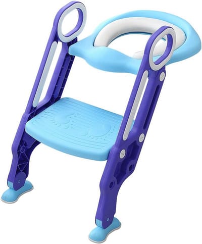 Kinderplastic toiletbril met trapje - hoogteverstelbare poten - voor V-vormige, U- en O-vormige toiletten - blauw/paars