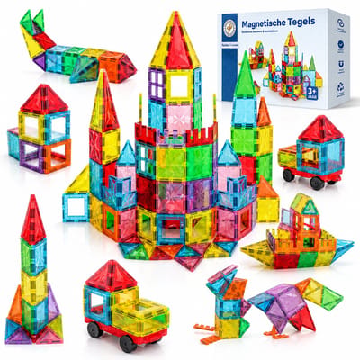 Little Monkeez Magnetic Tiles - 120 Stuks - Magnetische Tegels - Magnetisch Speelgoed - Educatieve Bouwblokken