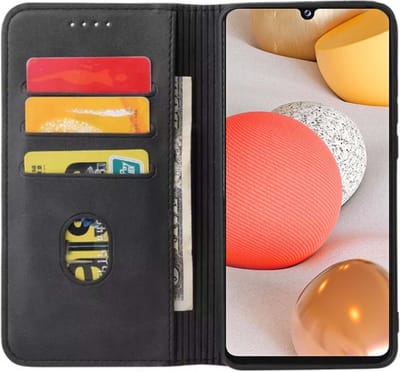 Smartphonica Samsung Galaxy A42 5G kunstleren hoesje met magnetische sluiting en pashouders book case - zwart geschikt voor Samsung Galaxy A42 5G