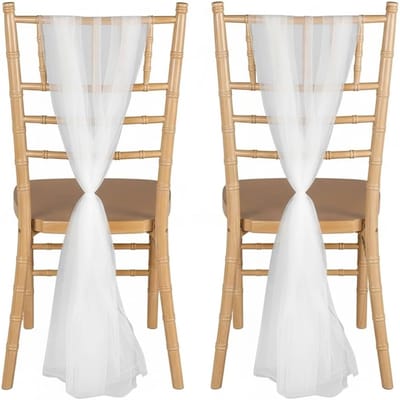 Stoelstrikken 2 stuks - Stoel decoratie - Feestelijke aankleding - Romantisch chiffon materiaal - 100 x 150 cm - Wit
