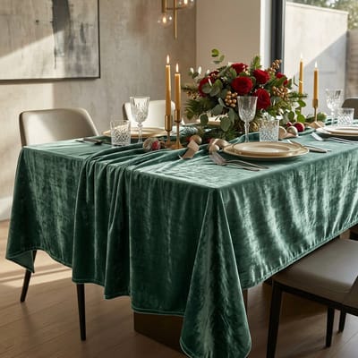 Fluweel tafelkleed Dubai - Zeegroen / Petrol - 140x350 cm - Luxe tafelkleed - Feestelijk - Velvet