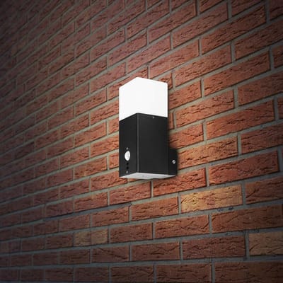 Zwarte Aluminium Buitenwandlamp met Bewegingsmelder IP44 Vierkant