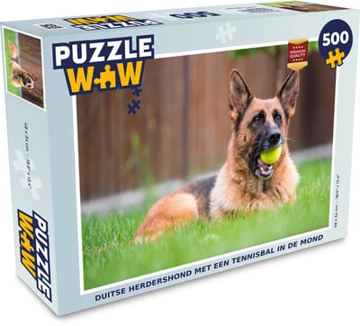 Puzzel Duitse Herdershond met een tennisbal in de mond - Legpuzzel - Puzzel 500 stukjes