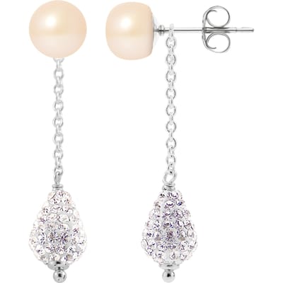 Hangers van roze cultuur kralen 6-7 mm Crystal White Silver 925 - Pure Crystal
