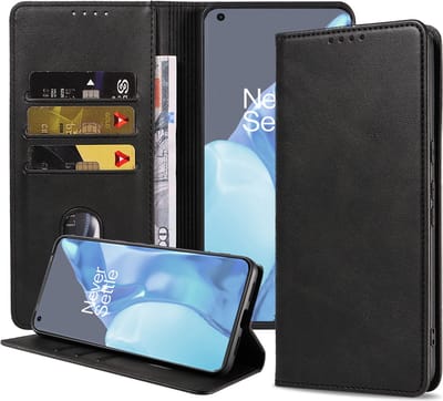 Smartphonica Telefoonhoesje geschikt voor OnePlus 9 Pro kunstleren Hoesje met Magnetische sluiting en Pasjeshouders Book Case met Klepje - Zwart geschikt voor OnePlus 9 Pro