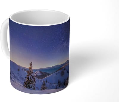 Mok - Koffiemok - Winter - Sneeuw - Nacht - Bomen - Mokken - 350 ML - Beker - Koffiemokken - Theemok