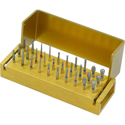 Set de 30 Fraises Dentaires Diamantées avec Support en Aluminium pour Turbine Dentaire Désinfection Autoclavable