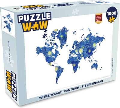 Puzzel Wereldkaart - Van Gogh - Sterrennacht - Legpuzzel - Puzzel 1000 stukjes volwassenen