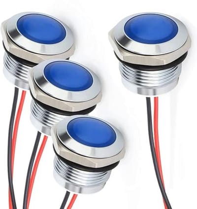 Energiebesparende blauwe LED indicatorlamp 16 mm - Waterdichte signaallamp (4 stuks)