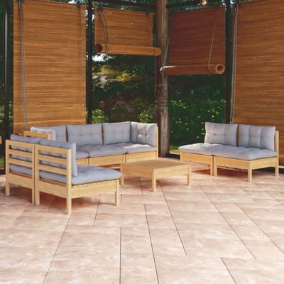 vidaXL - 8-delige - Loungeset - met - grijze - kussens - massief - grenenhout