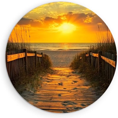 Saammp Muurcirkel Hout - Strand Pad - Zee - Duinen - Ø 90 - Wandcirkel - Wanddecoratie Cirkel - muurdecoratie Woonkamer - Slaapkamer decoratie - Rond Schilderij