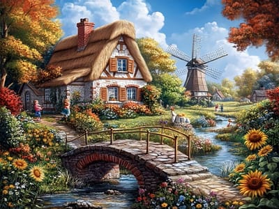 50x40cm Diamond Painting Landhuis molen (rond) nr 110