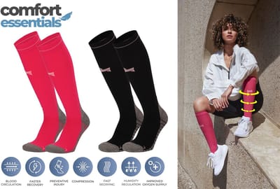Comfort Essentials - Compressiekousen - Compressie Sokken - 2 Pack - Roze - Maat 35-38 - Hardloopsokken - Steunkousen - Sportsokken - Skisokken
