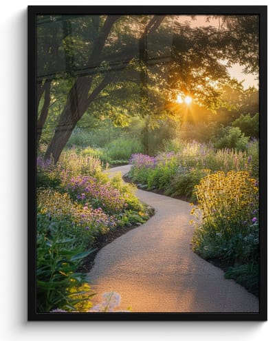Poster in lijst - Fotolijst 50x70 cm - Posters - Pad - Bloemen - Park - Posterlijst zwart - Decoratie - Wanddecoratie woonkamer - Muurdecoratie slaapkamer
