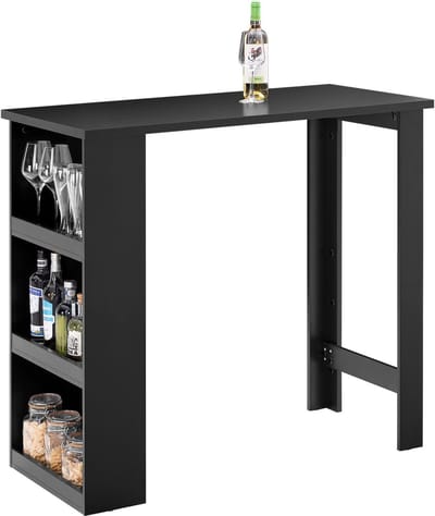 Moderne Bartafel met 3 Opbergvakken - Zwart