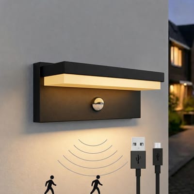 Luminize buitenlamp met bewegingssensor - solar buitenlamp oplaadbaar - draadloos op zonne-energie en USB - dag en nachtsensor - zwart