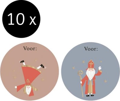 Set Sinterklaas Luxe Cadeaustickers Duo Acrobaat - 10 Stuks - Goud - Roze - Blauw - House of Products - Sinterklaasstickers - Sint Stickers - ø 55 mm - Naam Op Sticker Schrijven