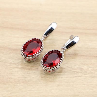 Ovale rode zirkoon sieraden druppel oorbellen zilverkleurige bungeloorbellen voor vrouwen gratis sieradendoos rood