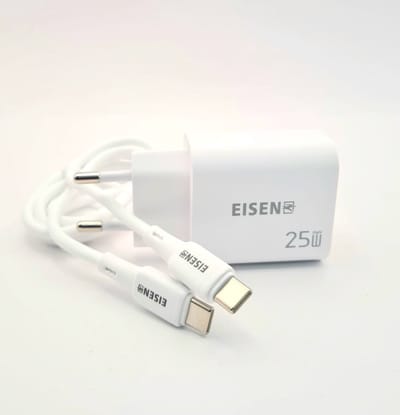 Eisenz 25W GaN Snellader – USB-C + USB-A Oplader met USB-C Kabel – Power Delivery Fast Charger Geschikt voor iPhone, Samsung, Tablets – Model EZ-CH002-CC