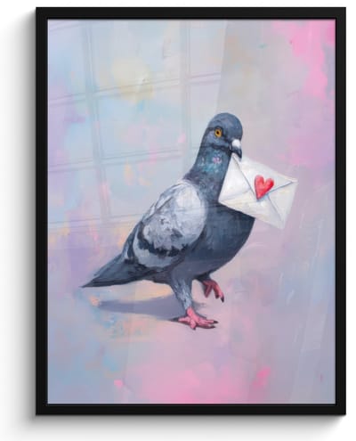 Poster in lijst - Fotolijst 50x70 cm - Posters - Duif - Envelop - Paars - Posterlijst zwart - Decoratie - Wanddecoratie woonkamer - Muurdecoratie slaapkamer