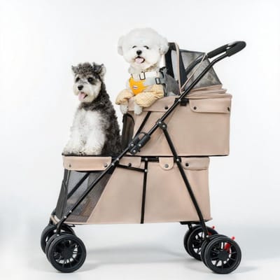 Huisdierenwagen Tweelaags - Hondenbuggy Kattenwagen - Comfortabel Reizen - Opvouwbaar Met Eén Druk - 95 x 67 x 50 cm