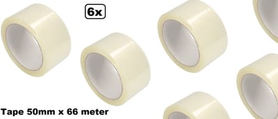 6x Rol Tape 50mm x 66meter transparant -  dozen sluiter doos tape afsluit tape verpakkings tape
