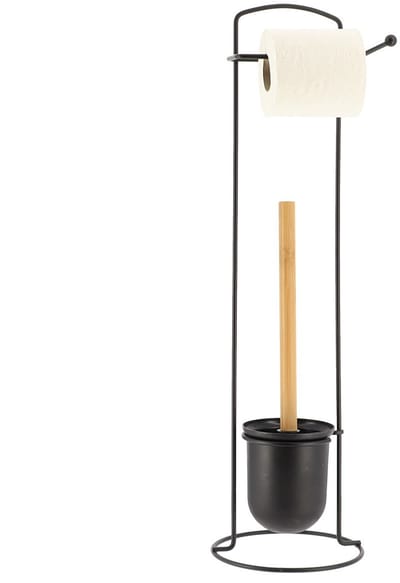 Tendance Toiletborstel met toiletrolhouder - vrijstaand - zwart - metaal - 58 cm