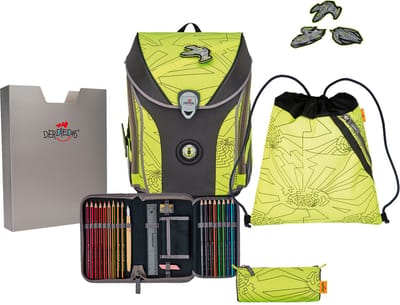 DerDieDas Schooltas ErgoFlex MAX Superflash Neon Schulranzenset 5-delig Neon Fighter Neongeel