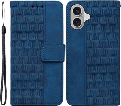 Coverup Hoesje - Geschikt voor iPhone 16 Hoesje - Coverup Geometric Book Case - Blauw