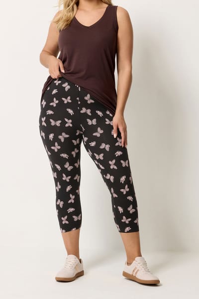 Yours 2Pack Zwarte Cropped Leggings Met Vlinderprint Size 42