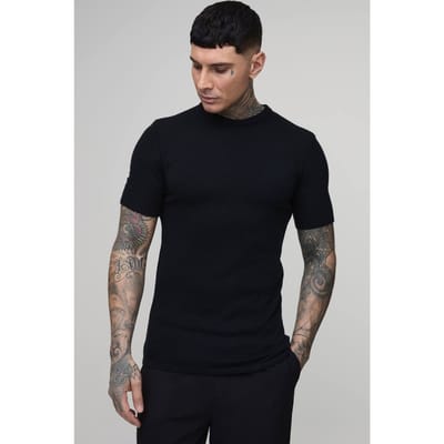 Lang Getailleerd Gebreid T-shirt Met Zachte Touch En Muscle Fit | Black | Size Small