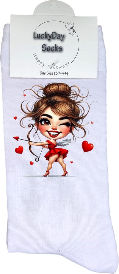 Cupido - Valentijn sokken - Grappige sokken - Leuke sokken - Hem Haar sokken - Vrolijke sokken - Sexy - Valentijn Cadeau - Vaderdag - Moederdag - Verjaardag cadeau - Hartjes - Kerst cadeau - Leuk Cadeau - Socks maken Happy - 37-44 - Verliefd