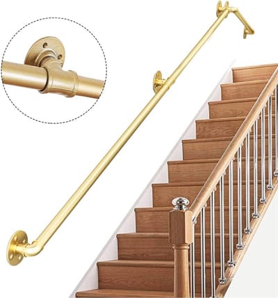 Metalen Trapleuning - Muursteun Balustrade - Veilig Traplopen - Industrieel Modern Design - 60cm Lengte - Goud Geborsteld