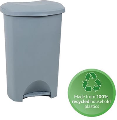 Pedaalemmer - Prullenbak - Afvalbak - 50 liter - 100% Gerecycled materiaal – Voetpedaal - Grijs