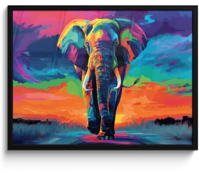 Poster in lijst - Fotolijst 80x60 cm - Posters - Olifant - Kleurrijk - Lucht - Abstract - Posterlijst zwart - Decoratie - Wanddecoratie woonkamer - Muurdecoratie slaapkamer