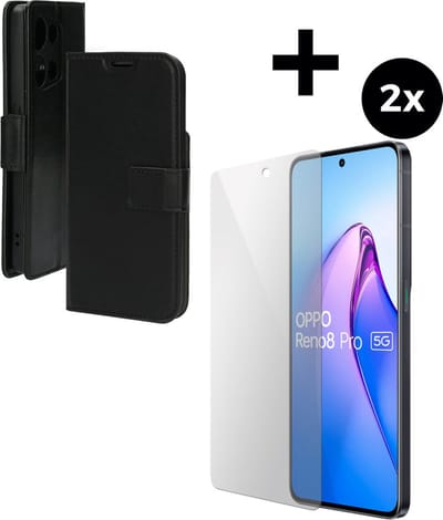 Mobiparts hoesje geschikt voor Oppo Reno8 Pro met 2 Screenprotectors van Gehard Glas - Zwart