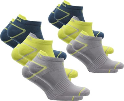 Norfolk - 6 paar - Anti Blaren Sportsokken Heren met Demping - Eco-vriendelijke Repreve® Hardloopsokken - Sneakersokken - Enkelsokken - Geel/Grijs/Blauw - Maat 43-46 - Caretta