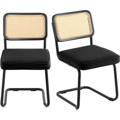 VEVOR Rotan stoel Moderne tuinstoel met armleuning, 2-pack gestoffeerde stoel met rotan rugleuning, tuinbalkon patio stapelstoel tuinfauteuil woonkamer, slaapkamer, leeskamer zwart