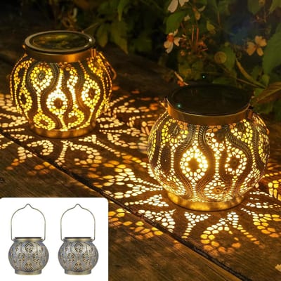Solar Lantaarns voor Buiten - Waterdichte LED Verlichting in Warm Wit voor Tuin, Balkon en Terrein - Set van 2