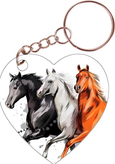 Sleutelhanger hartje 5x5cm - Zwart - Wit - Bruin Paard Tekening