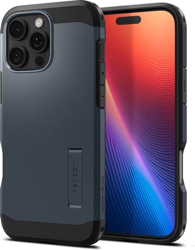 Spigen Tough Armor Hoesje Geschikt voor Apple iPhone 16 Pro | Compatibel met MagSafe | Back Cover Militaire Standaard | Kickstand | Metal Slate