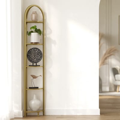 MAZAZU - Hoekplank - Opbergplank - Goud - Glas - 5 Verdiepingen