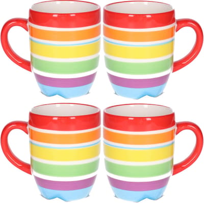 Secret de Gourmet Koffiemokken Curacao - 4x stuks - Keramiek - multi kleuren rood - 300 ml - 8 x 11 cm - Luxe uitstraling
